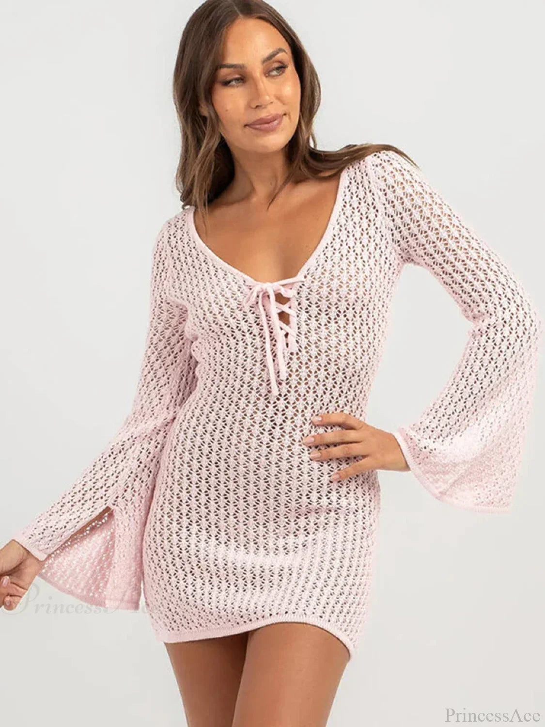 Solid Lace Up Bikini Cover
