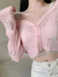 Solid Lantern Sleeve Button Down Knit Cardigan