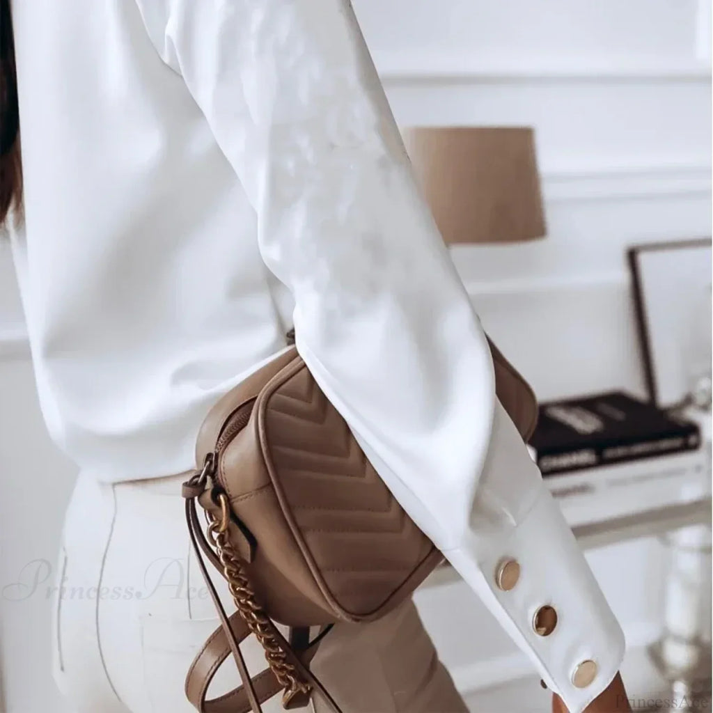 Solid Long Sleeve White Cotton Blouse