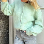 Solid O-Neck Cropped Knitted Cardigan