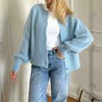Solid O-Neck Cropped Knitted Cardigan