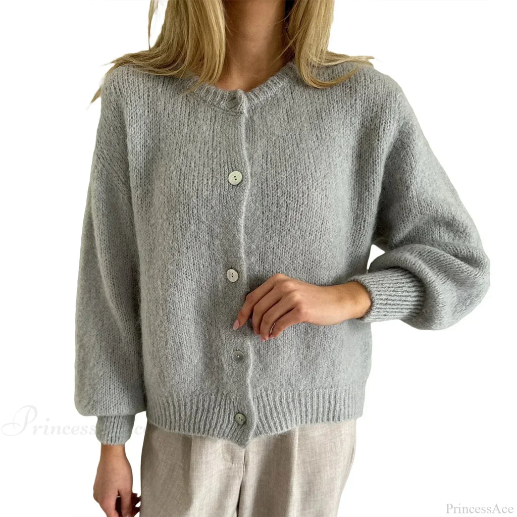 Solid O-Neck Cropped Knitted Cardigan
