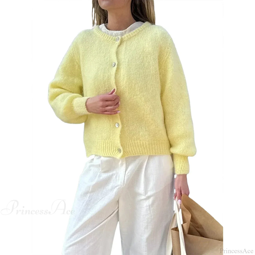 Solid O-Neck Cropped Knitted Cardigan