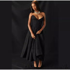 Solid Off-Shoulder Backless Strapless High-Waisted Elegant Maxi Dress