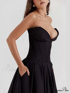 Solid Off-Shoulder Backless Strapless High-Waisted Elegant Maxi Dress