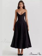Solid Off-Shoulder Backless Strapless High-Waisted Elegant Maxi Dress