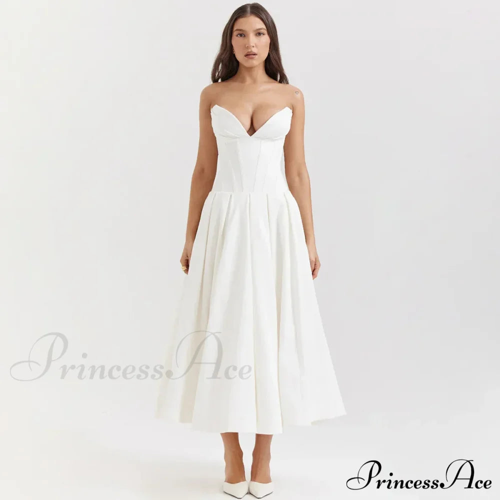 Solid Off-Shoulder Backless Strapless High-Waisted Elegant Maxi Dress