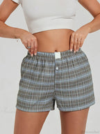 Solid Plaid Elastic Waist Short