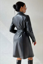 Solid Pu Leather Slim-Fit Overcoat