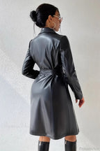 Solid Pu Leather Slim-Fit Overcoat