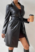 Solid Pu Leather Slim-Fit Overcoat