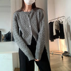 Solid Round Neck Single Breasted 2000S Style Knit Cardigan
