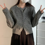 Solid Round Neck Single Breasted 2000S Style Knit Cardigan
