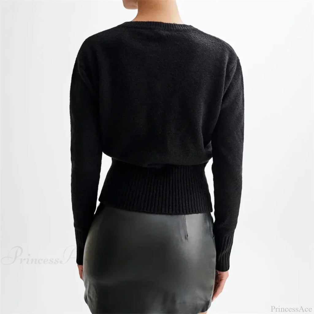 Solid Round Neck Single Breasted Y2K Style Knit Cardigan