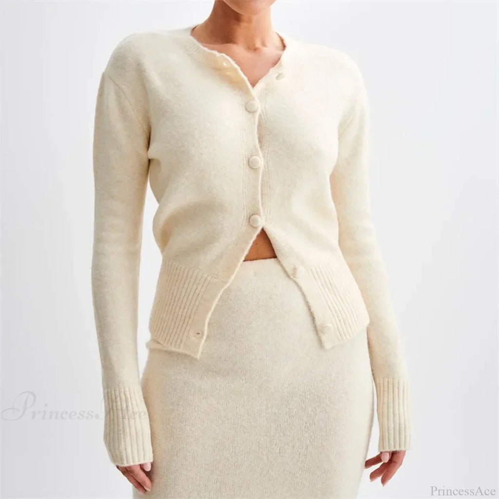 Solid Round Neck Single Breasted Y2K Style Knit Cardigan