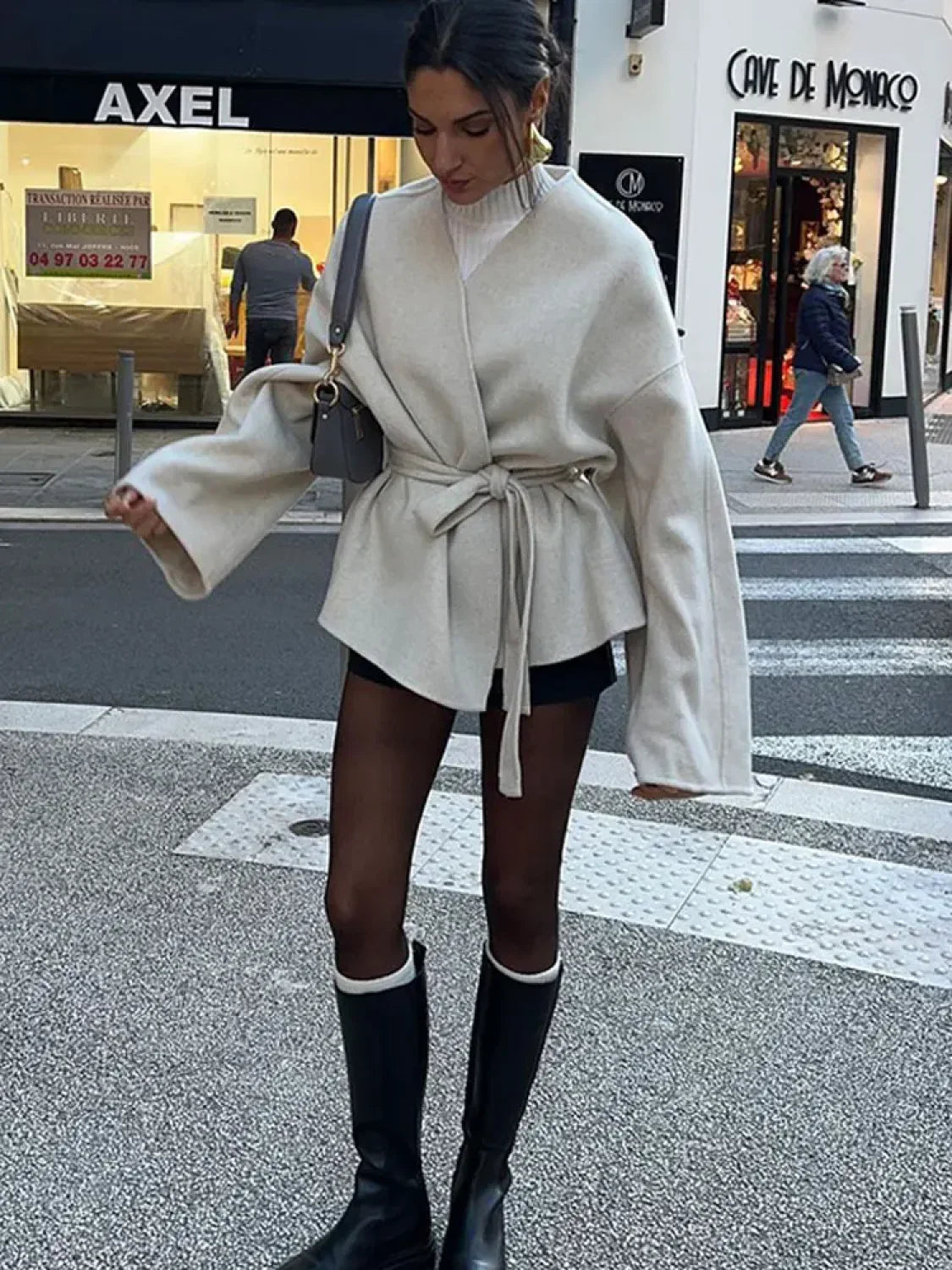 Solid V-Neck Lace-Up Coat