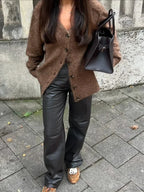 Solid V-Neck Mohair Loose Cardigan