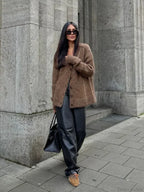 Solid V-Neck Mohair Loose Cardigan