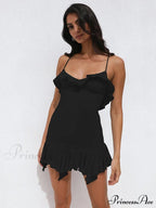 Spaghetti Party Coastal Strap Mini Gown Elegant Flower Off-Shoulder Robe Women Backless Bodycon Ruffle Dress