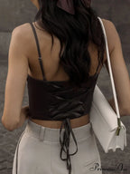 Spaghetti Strap Backless Bandage Skinny Crops Summer Elegant Lace Up Party Streetwear Women Camis Tank Top