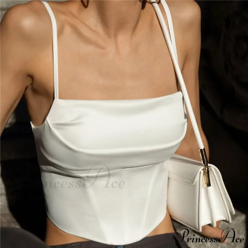 Spaghetti Strap Backless Bandage Skinny Crops Summer Elegant Lace Up Party Streetwear Women Camis Tank Top
