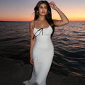 Spaghetti Strap Detail Long Sleeveless Club Party Midi Dress