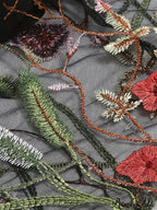 Spaghetti Strap Embroidered Tulle Panel Retro Floral Dress
