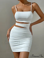 Spaghetti Strap White Backless Evening Outfit Nightclub Vestidos Cut Out Dress