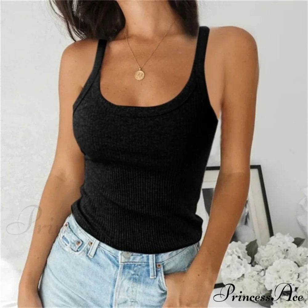Spaghetti Vest Quality Knitted Camis U-Neck Tank Tops