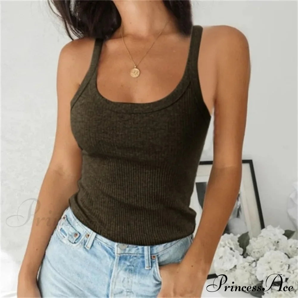 Spaghetti Vest Quality Knitted Camis U-Neck Tank Tops