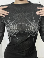 Spider Web Round-Neck Knit Top