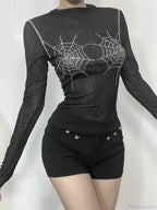 Spider Web Round-Neck Knit Top