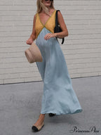 Splicing V-Neck Charming Contrasting Color Dress