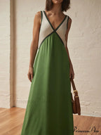 Splicing V-Neck Charming Contrasting Color Dress