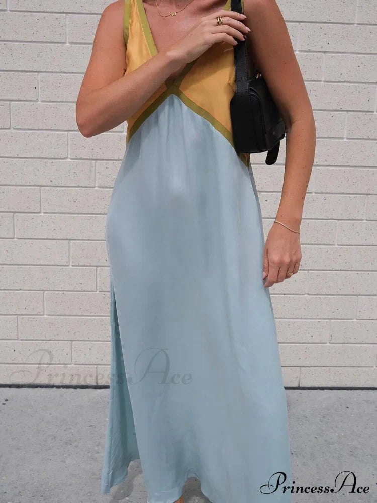 Splicing V-Neck Charming Contrasting Color Dress