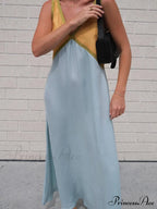 Splicing V-Neck Charming Contrasting Color Dress