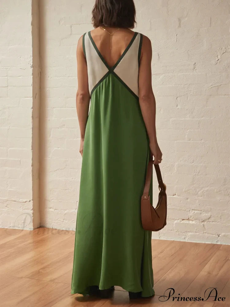 Splicing V-Neck Charming Contrasting Color Dress