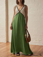 Splicing V-Neck Charming Contrasting Color Dress