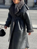 Splicing Thicken Warm Leather Coat