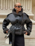 Splicing Thicken Warm Leather Coat