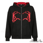 Spring Hoodie Hop Zipper Y2K Oversized Gray Embroidery Letter Streetwear Punk Hip Sweatshirt