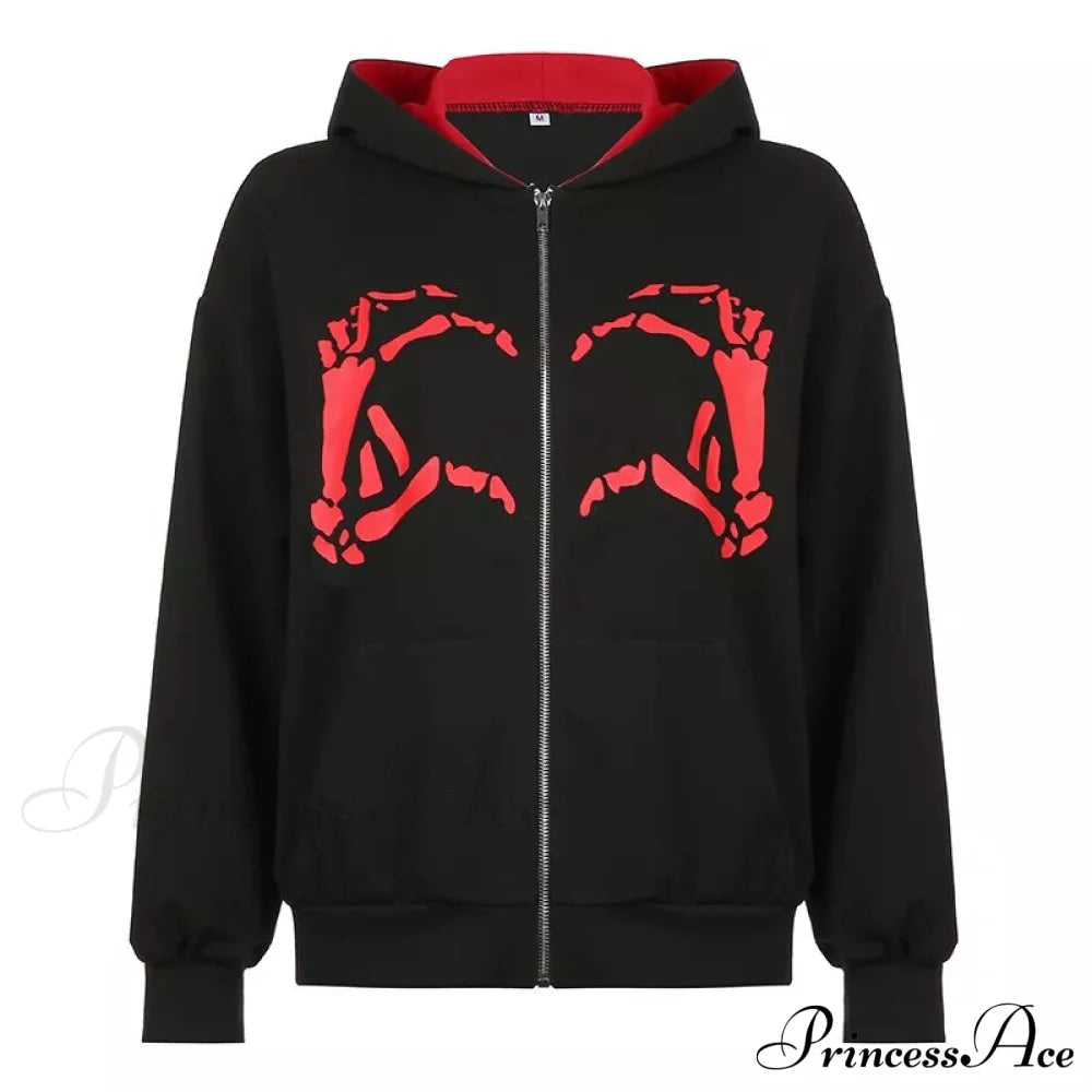 Spring Hoodie Hop Zipper Y2K Oversized Gray Embroidery Letter Streetwear Punk Hip Sweatshirt