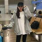 Spring Hoodie Hop Zipper Y2K Oversized Gray Embroidery Letter Streetwear Punk Hip Sweatshirt