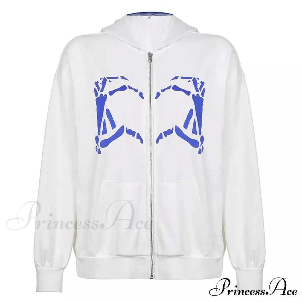 Spring Hoodie Hop Zipper Y2K Oversized Gray Embroidery Letter Streetwear Punk Hip Sweatshirt