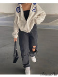Spring Hoodie Hop Zipper Y2K Oversized Gray Embroidery Letter Streetwear Punk Hip Sweatshirt