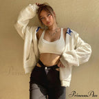 Spring Hoodie Hop Zipper Y2K Oversized Gray Embroidery Letter Streetwear Punk Hip Sweatshirt
