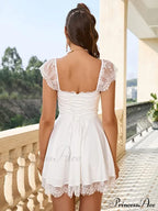 Square Neck Flowy Ruched Bust Dress With Lace