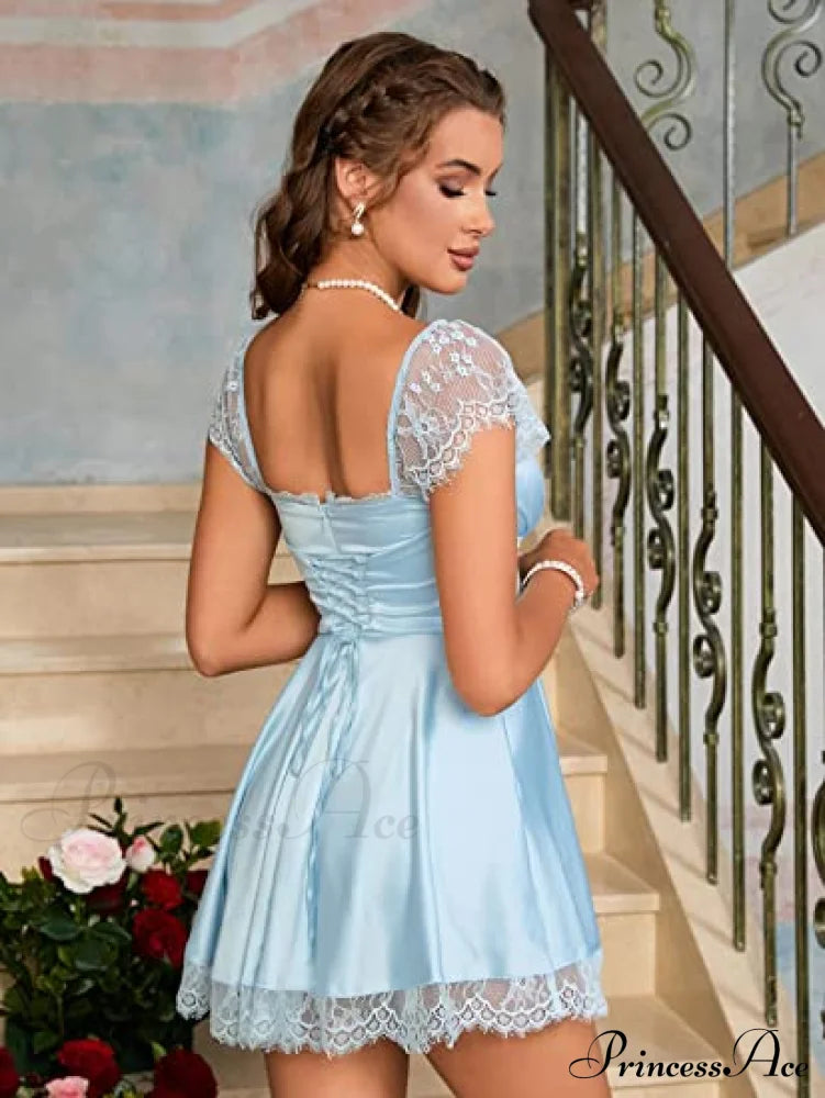 Square Neck Flowy Ruched Bust Dress With Lace