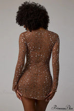 Square Neck Rhinestone High-Waisted Mini Party Dress