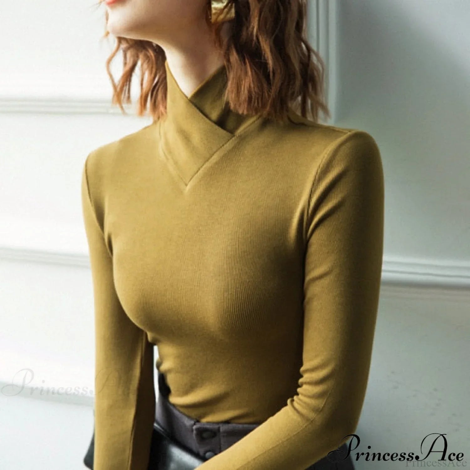 Stand-Up Collar Long-Sleeved Stretch T-Shirt